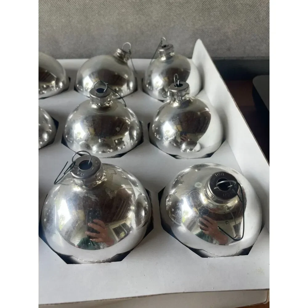 Vintage Rauch 12 Silver Glass Christmas Ball Ornaments 3